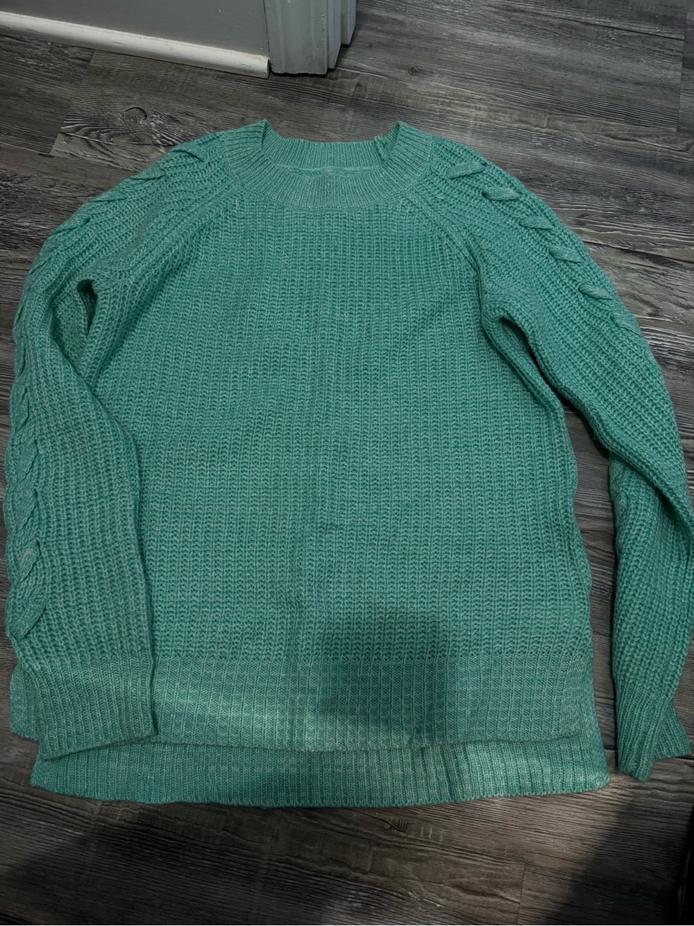SO Teal Cable-Sleeve Knit Sweater- small